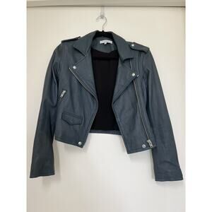 Iro Lamb Leather Ashville Jacket in Blue Size 36